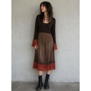 Save the Queen Midi Dress M Sheer Mesh Lace Whimsigoth Italy Made Y2K Goth Hippy